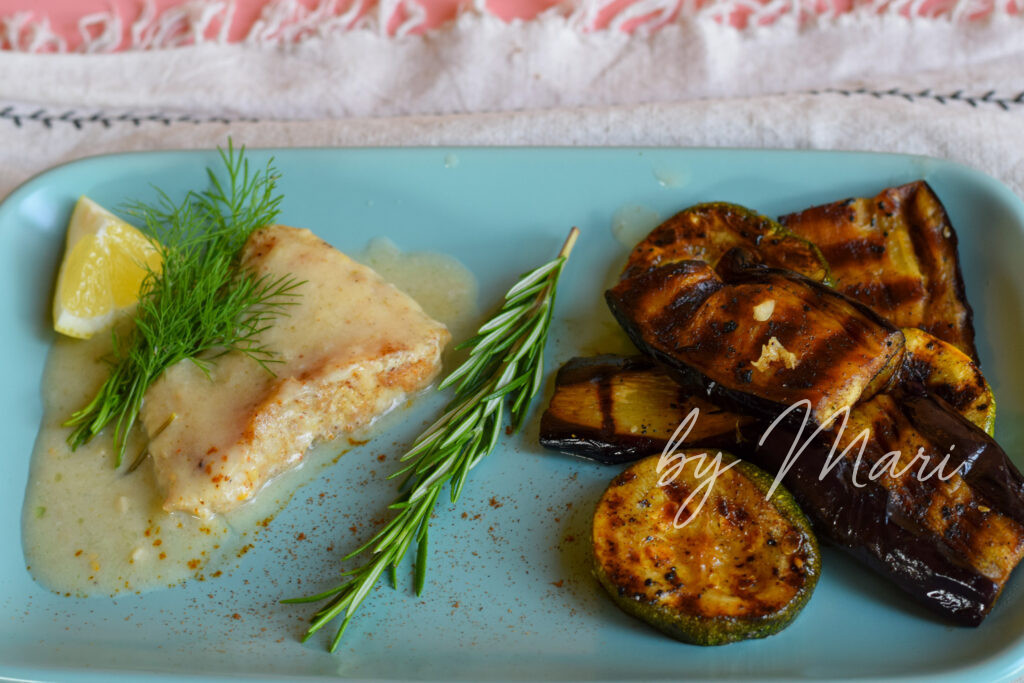 Белая рыба и овощи гриль