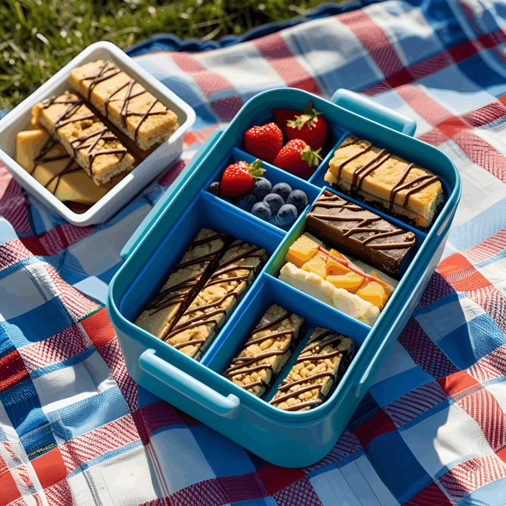 ланч-бокс с разделителями и детскими батончиками