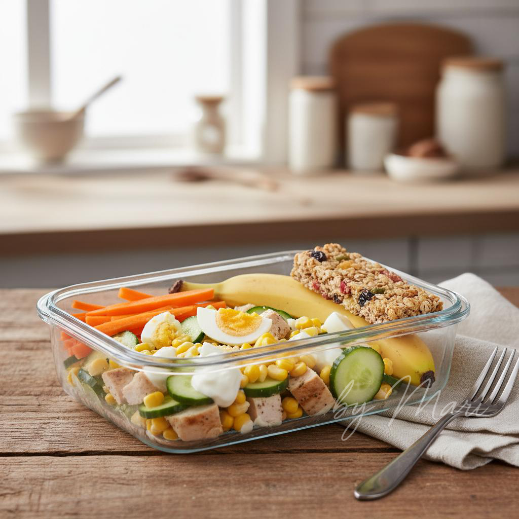 Ланч-бокс с салатом из курицы и бананом